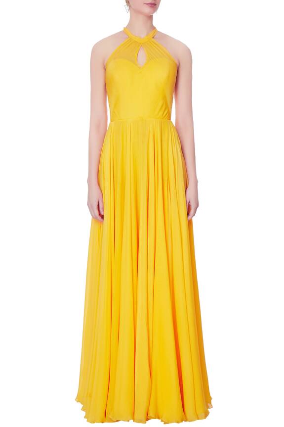 Swapnil Shinde Yellow Halter Slit Gown 5