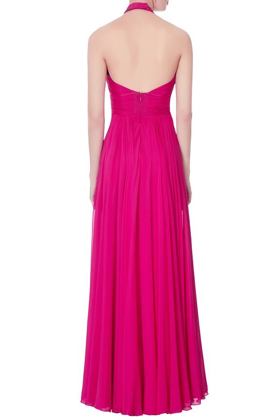 Swapnil Shinde Pink Chiffon Silk Slit Gown 2
