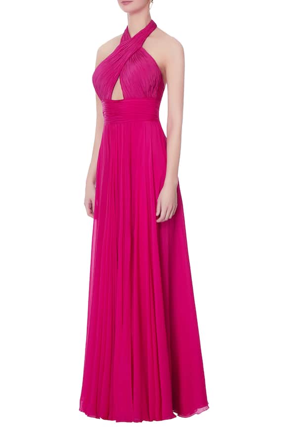Swapnil Shinde Pink Chiffon Silk Slit Gown 4