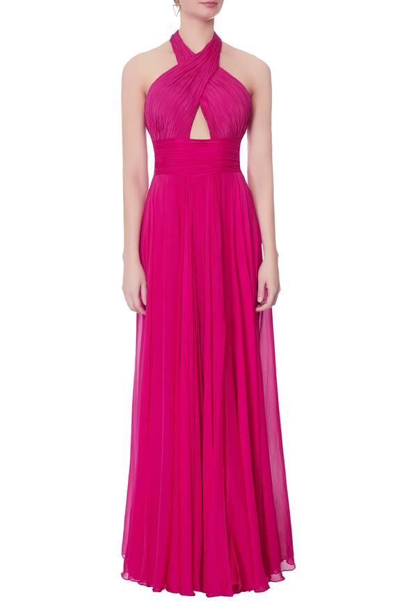 Swapnil Shinde Pink Chiffon Silk Slit Gown 5