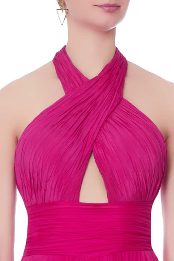 Swapnil Shinde Pink Chiffon Silk Slit Gown 6
