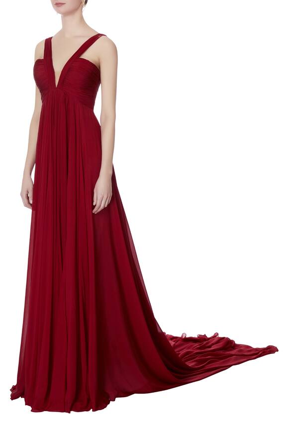 Swapnil Shinde Maroon Pleated Gown 4
