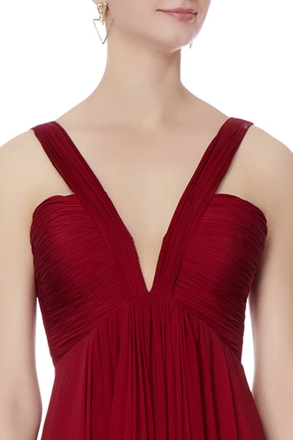 Swapnil Shinde Maroon Pleated Gown 6