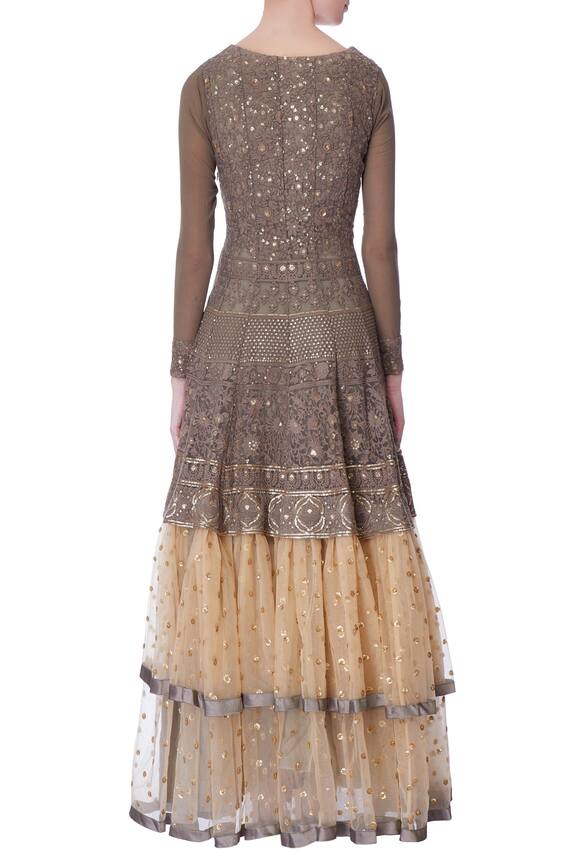 Neha Mehta Couture Beige Grey And Gold Thread Embroidered Anarkali 2