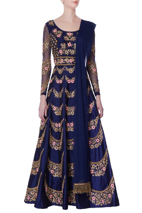 Neha Mehta Couture Navy Blue Raw Silk Anarkali Set 4