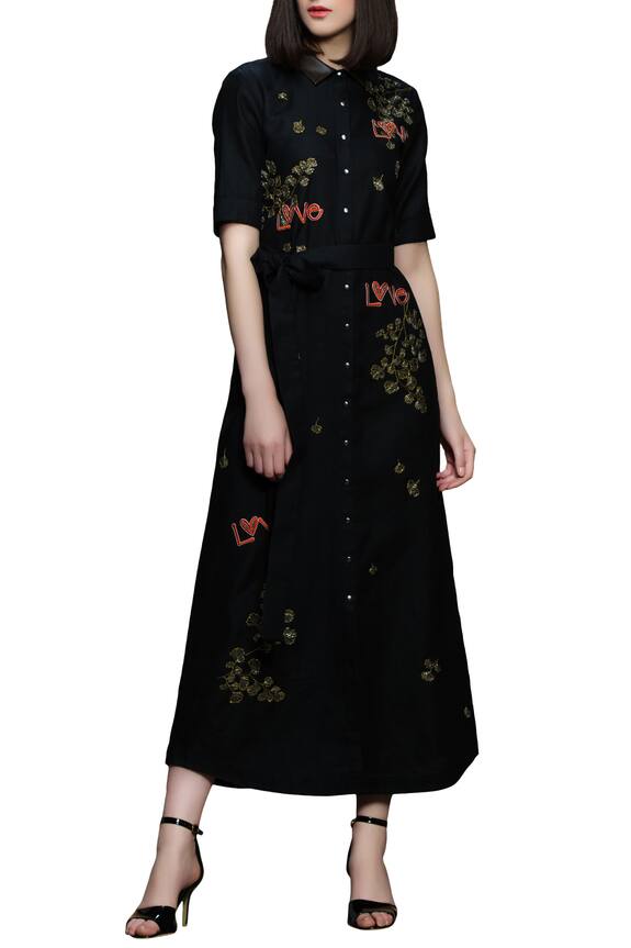Shahin Mannan Black Embroidered Long Shirt Dress 1