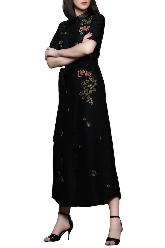 Shahin Mannan Black Embroidered Long Shirt Dress 2