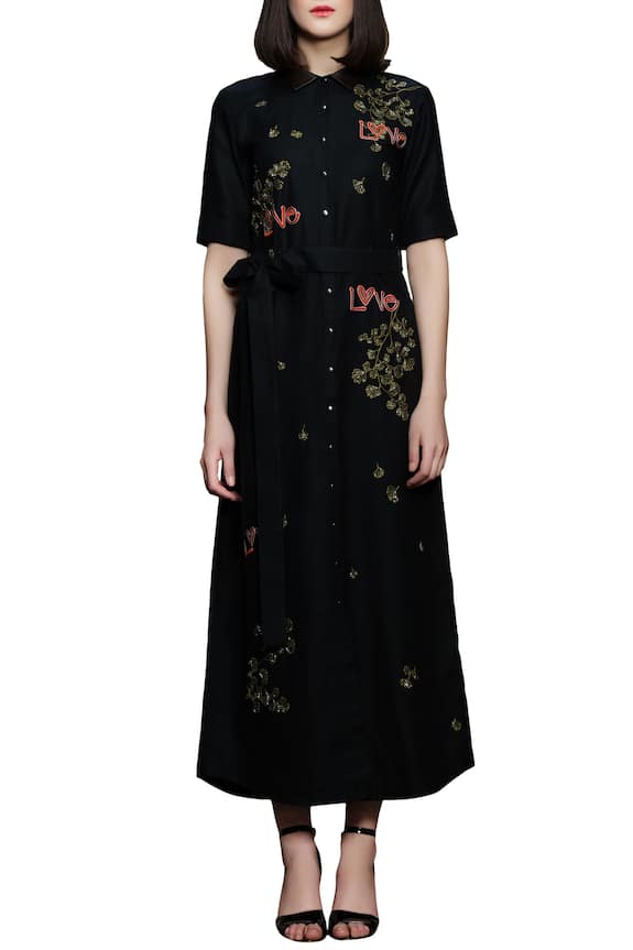 Shahin Mannan Black Embroidered Long Shirt Dress 3