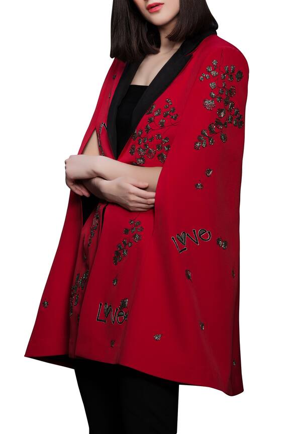 Shahin Mannan Red Crepe Silk Embellished Cape 3