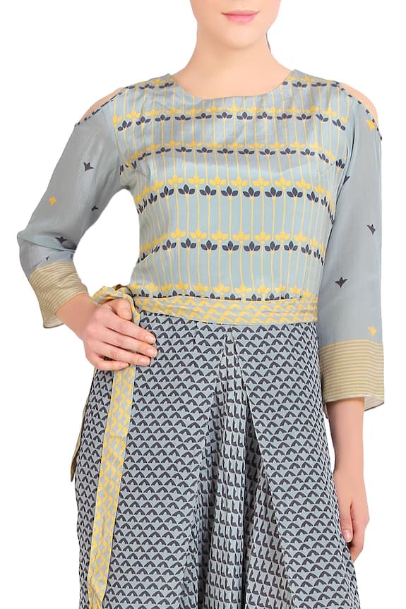 Soup by Sougat Paul Blue Round Sleeve Length Printed Dhoti Style Jumpsuit 4
