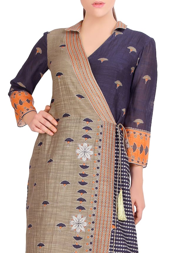 Soup by Sougat Paul Blue And Grey Printed Wrap Dress 4