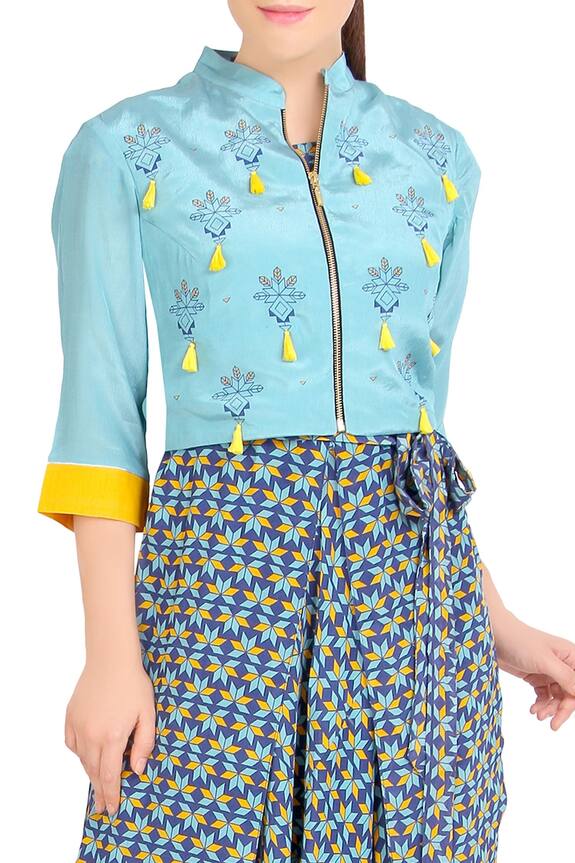 Soup by Sougat Paul Blue Band Sleeve Length Printed Jumpsuit With Jacket 4