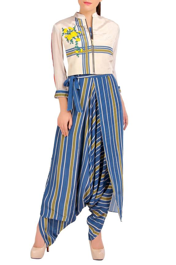 Soup by Sougat Paul Blue Band Sleeve Length Printed Jumpsuit With Short Jacket 1