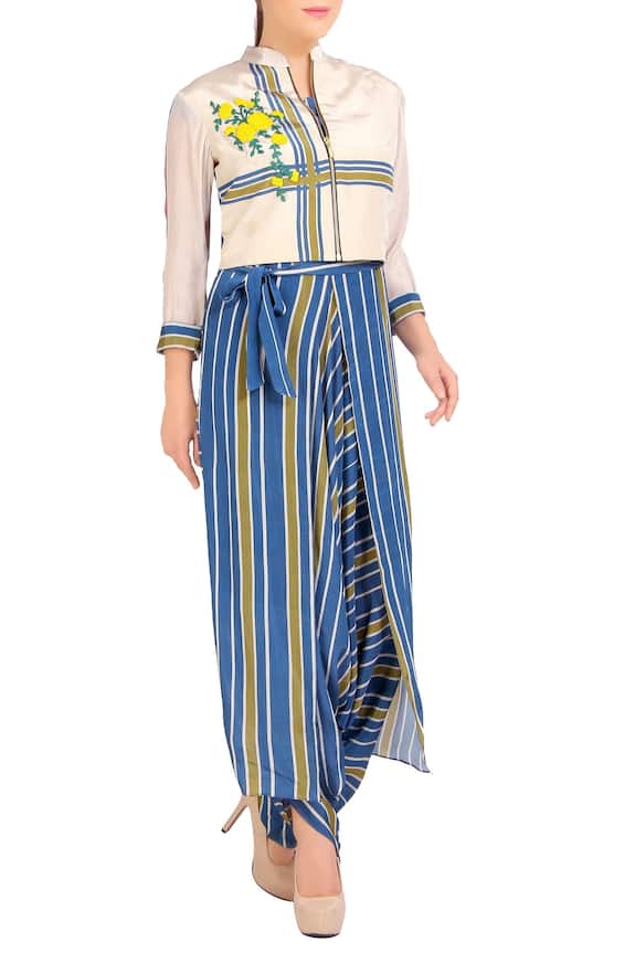 Soup by Sougat Paul Blue Band Sleeve Length Printed Jumpsuit With Short Jacket 3