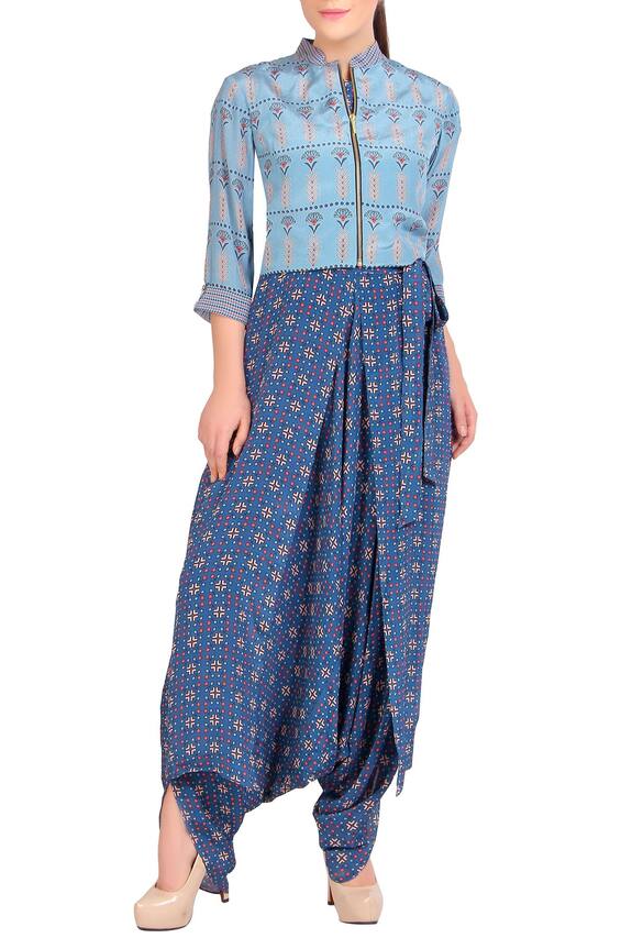 Soup by Sougat Paul Blue Printed Jumpsuit And Jacket 0