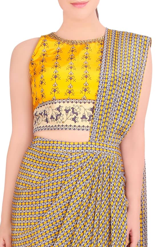 Soup by Sougat Paul Yellow Printed Concept Saree With Blouse 4