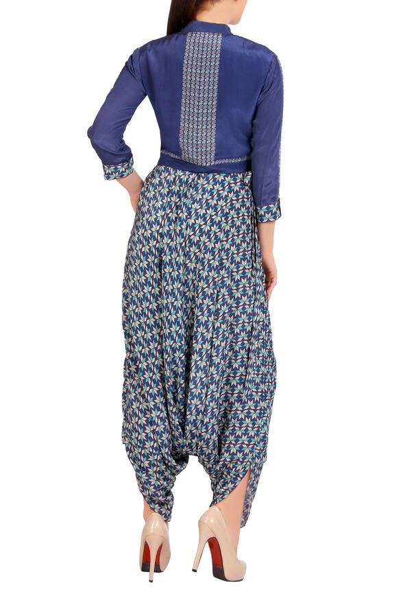 Soup by Sougat Paul Blue Printed Dhoti Jumpsuit With Jacket 2