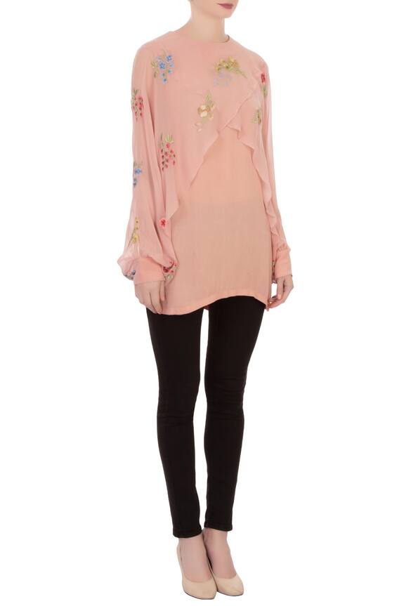 Aqube by Amber Pink Georgette Embroidered Cape Tunic 3