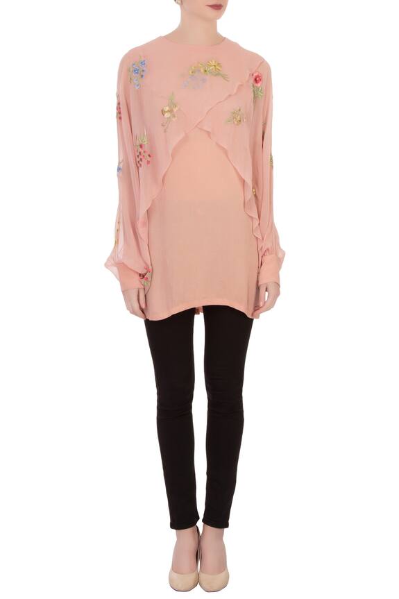 Aqube by Amber Pink Georgette Embroidered Cape Tunic 5