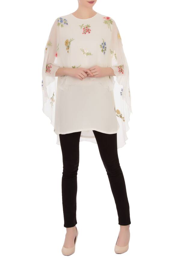 Aqube by Amber White Georgette Embroidered Cape Tunic 1
