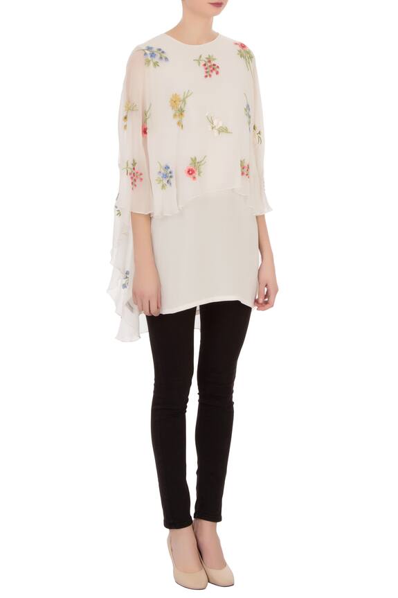 Aqube by Amber White Georgette Embroidered Cape Tunic 3