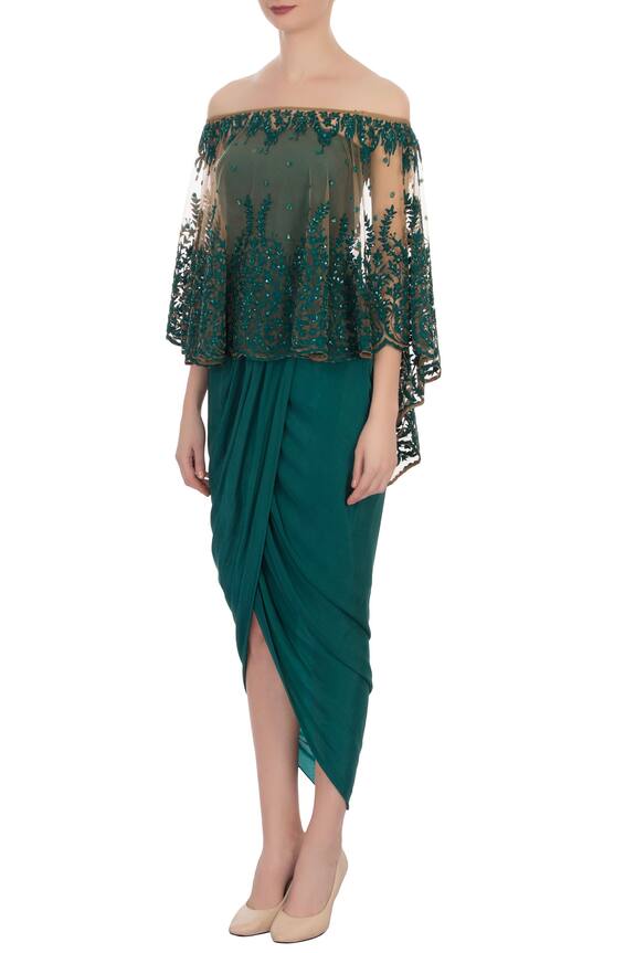 Aqube by Amber Green Draped Dress With Net Cape 4