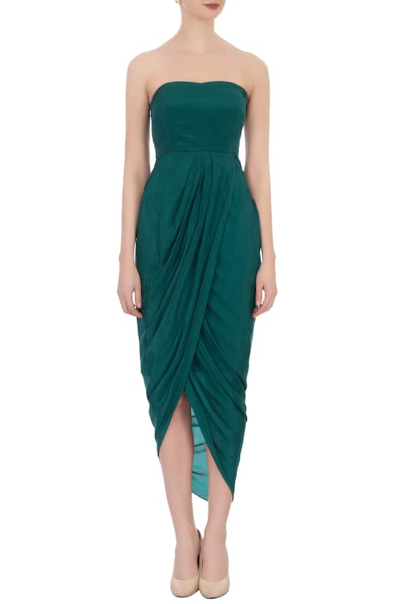 Aqube by Amber Green Draped Dress With Net Cape 5