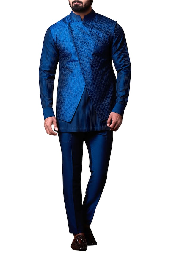 Kunal Anil Tanna Blue Asymmetric Bandhi Jacket Set 0