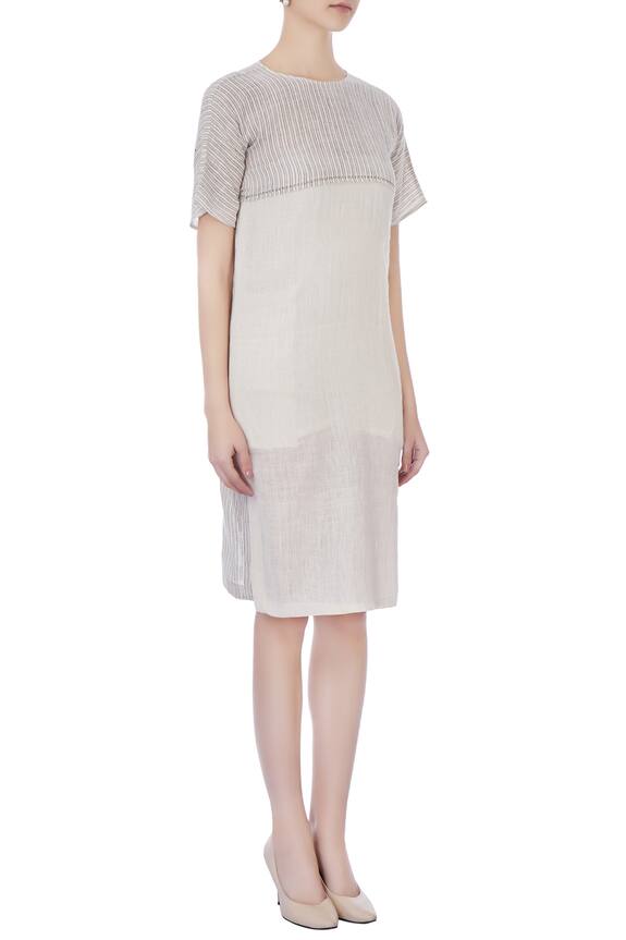 Urvashi Kaur Grey Crinkle Cotton Striped Dress 3