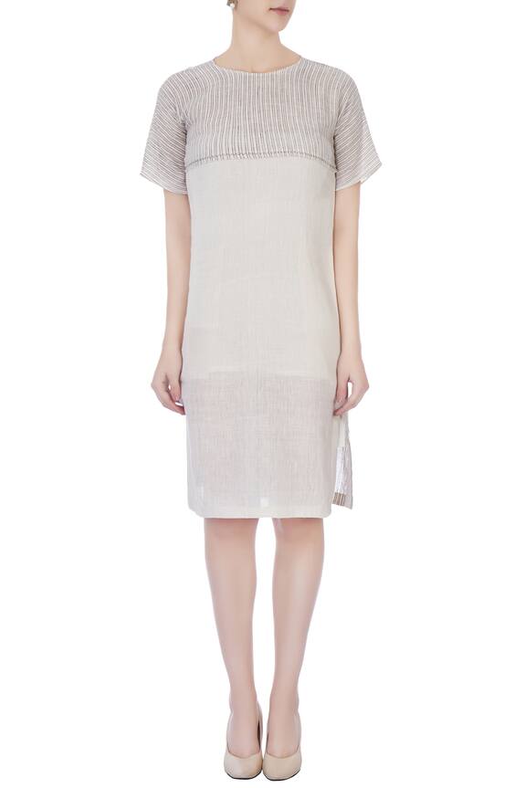 Urvashi Kaur Grey Crinkle Cotton Striped Dress 5