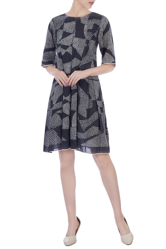 Urvashi Kaur Grey Silk Linen Shibori Dress 1