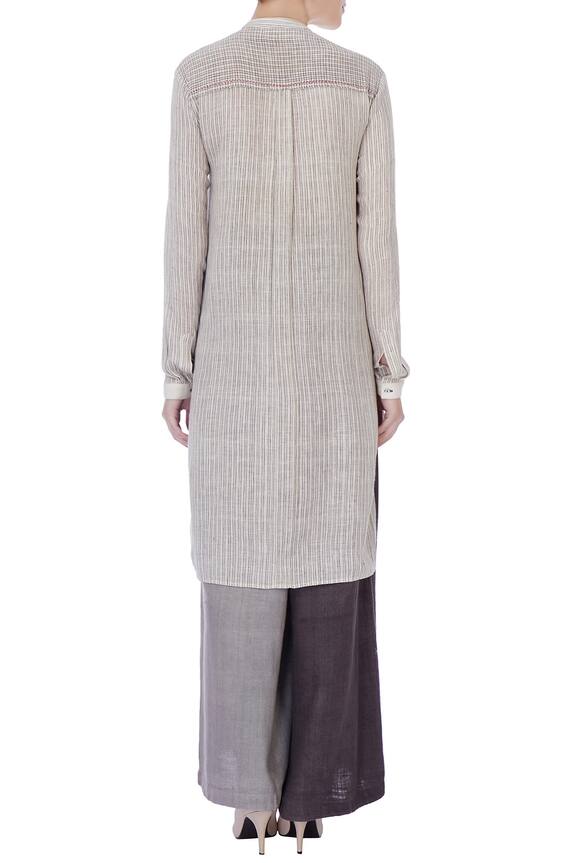 Urvashi Kaur Beige Handwoven Cotton Chequered Tunic And Palazzo Set 2