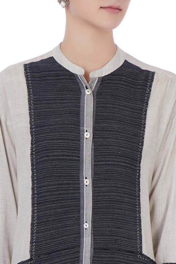 Urvashi Kaur Beige Handwoven Cotton Button Down Front Dress 6
