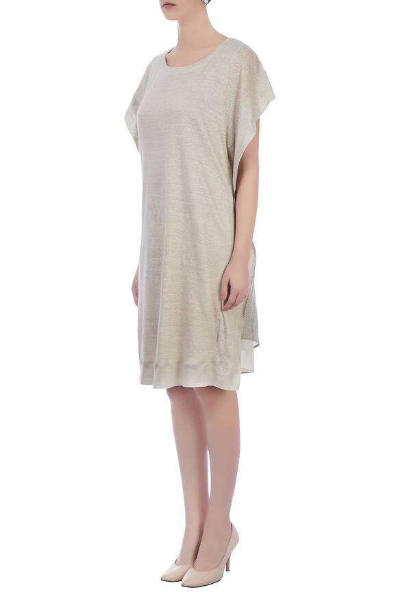 Urvashi Kaur Grey Silk Linen Organic Handwoven Cotton Dress 4