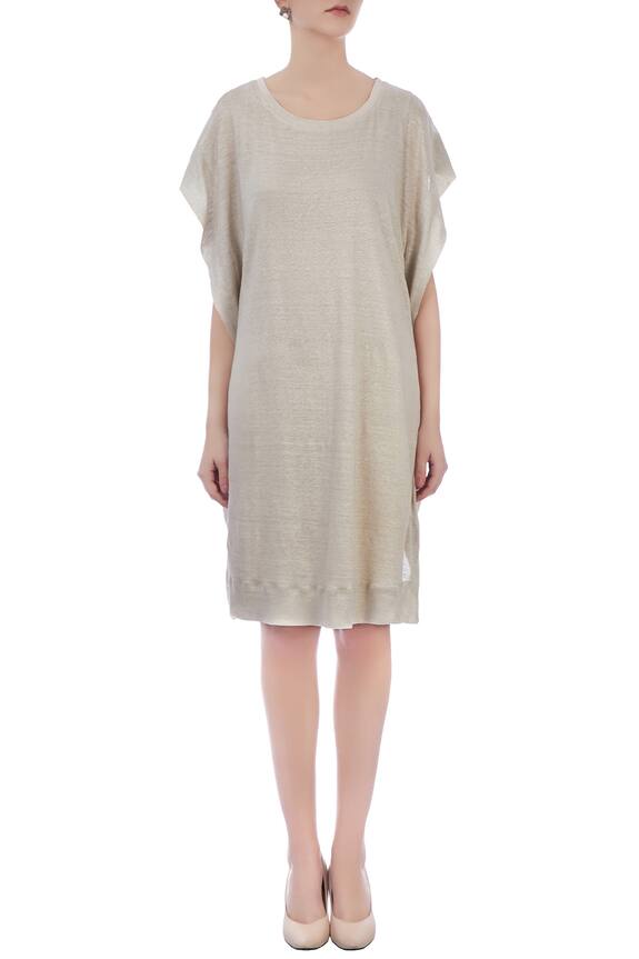 Urvashi Kaur Grey Silk Linen Organic Handwoven Cotton Dress 5