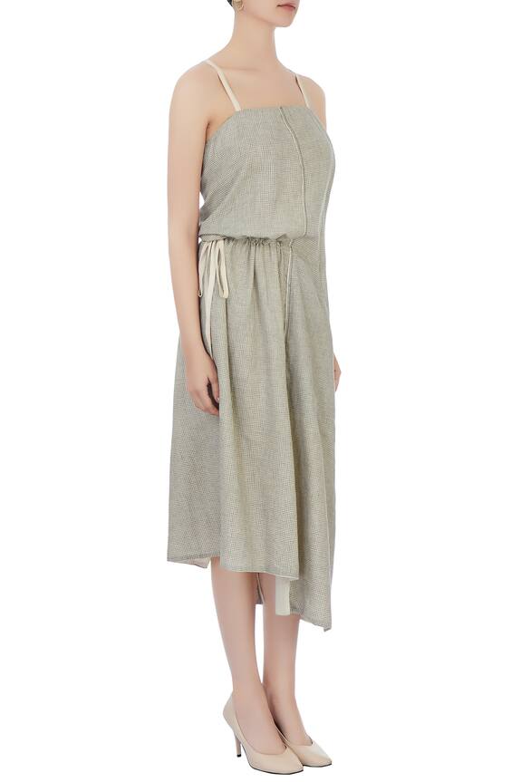Urvashi Kaur Grey Organic Handwoven Cotton Chequered Dress 3