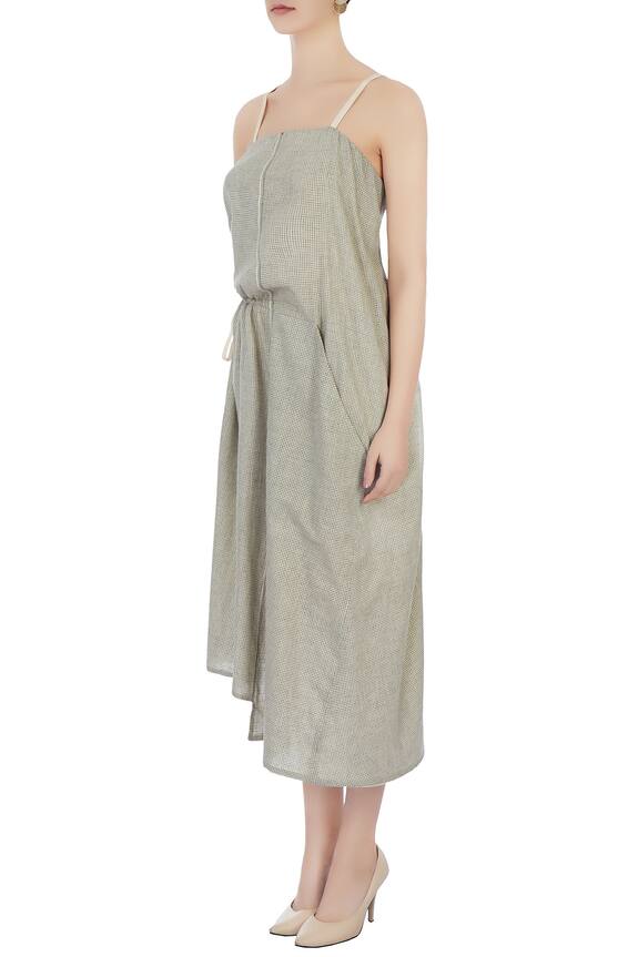 Urvashi Kaur Grey Organic Handwoven Cotton Chequered Dress 4