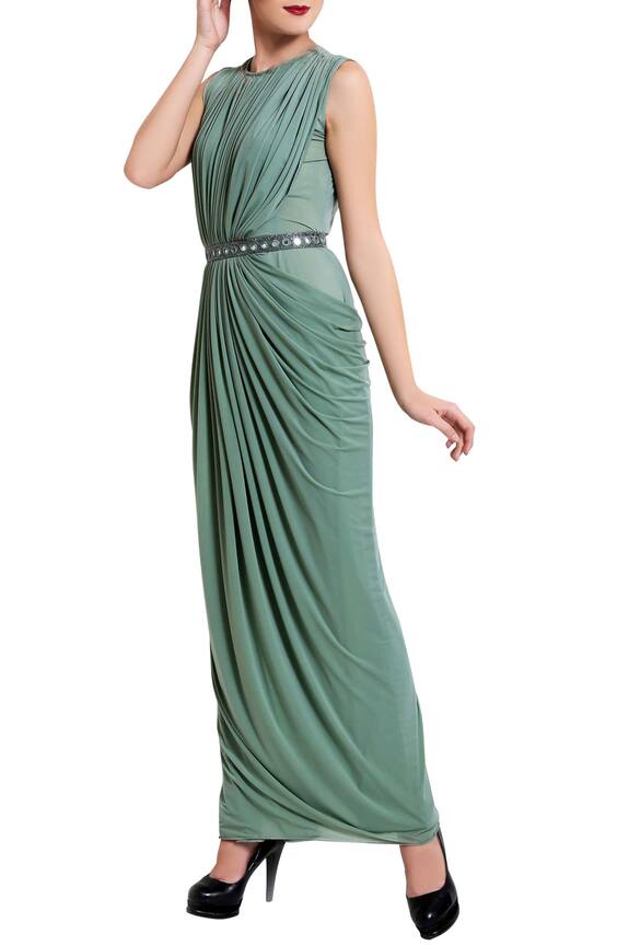 Vedangi Agarwal Sea Green Mirror Draped Dress 4