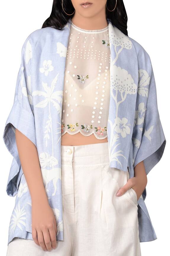 Sahil Kochhar Powder Blue Linen Kimono Jacket 2