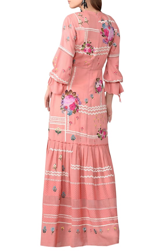 Sahil Kochhar Coral Pink Floral Embroidered Maxi Dress 2