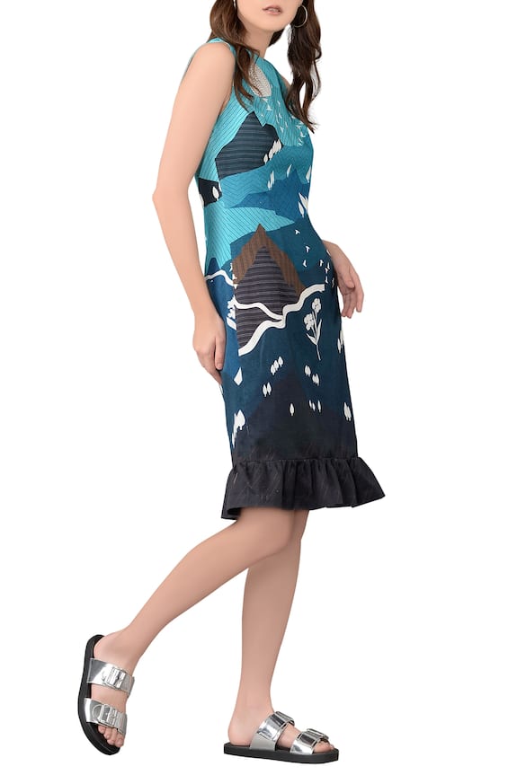 Sahil Kochhar Blue Nature Inspired Cotton Twill Dress 1