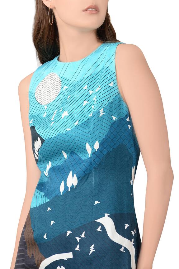 Sahil Kochhar Blue Nature Inspired Cotton Twill Dress 2