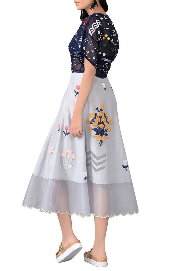 Sahil Kochhar Blue Organza Floral Embroidered Skirt Set 2