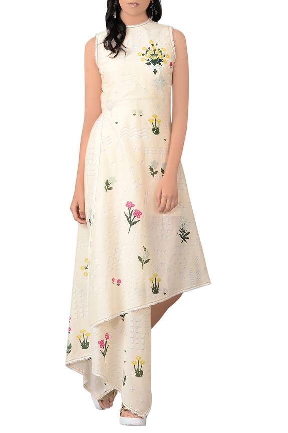 Sahil Kochhar Beige Asymmetric Cotton Silk Dress 1
