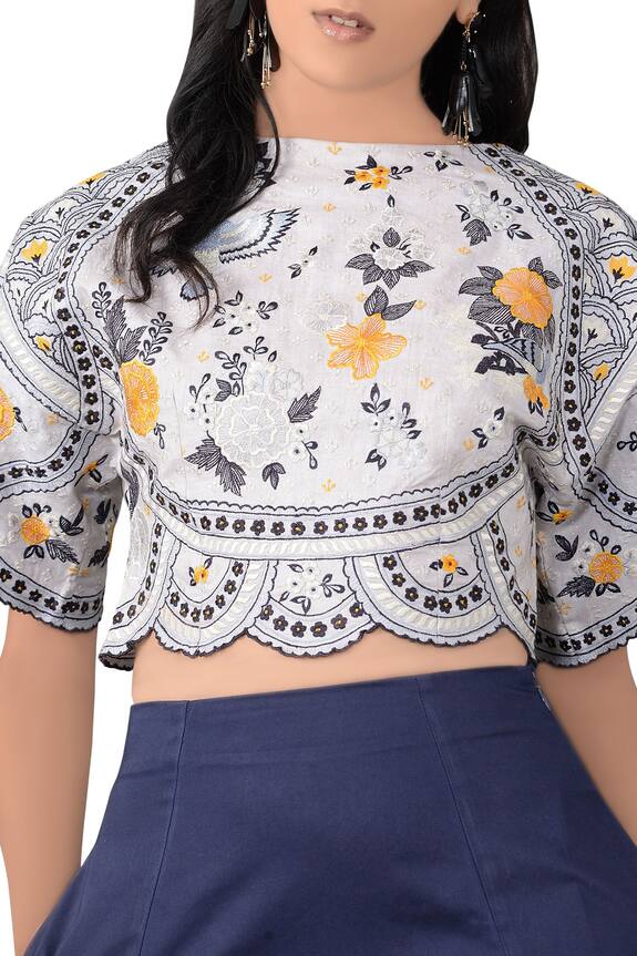 Sahil Kochhar Blue 's Lea Linen Floral Embroidered Skirt Set 2