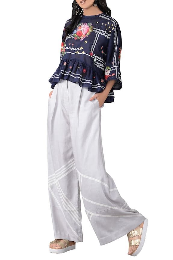 Sahil Kochhar Blue Floral Three-dimensional Embroidered Top And Pants 1