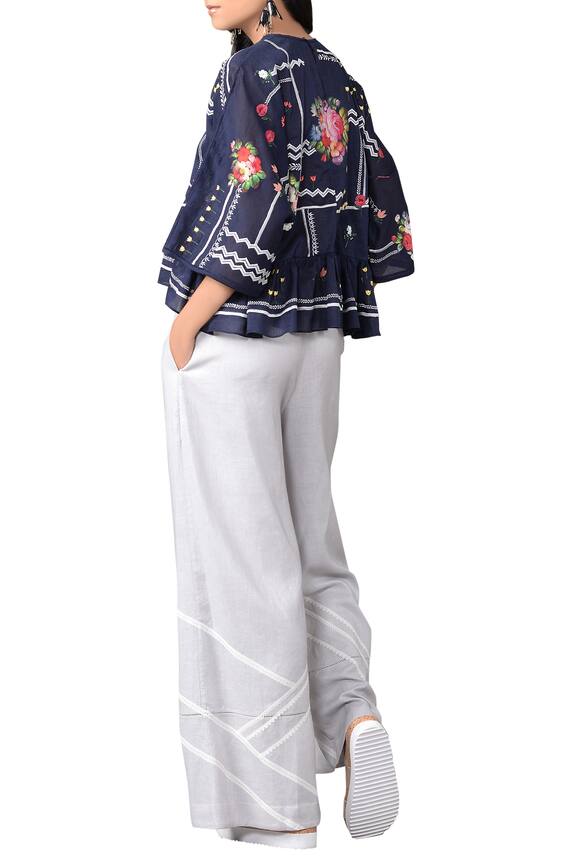 Sahil Kochhar Blue Floral Three-dimensional Embroidered Top And Pants 2
