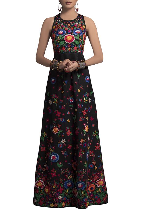 Payal Jain Black Tafetta Embroidered Gown 1