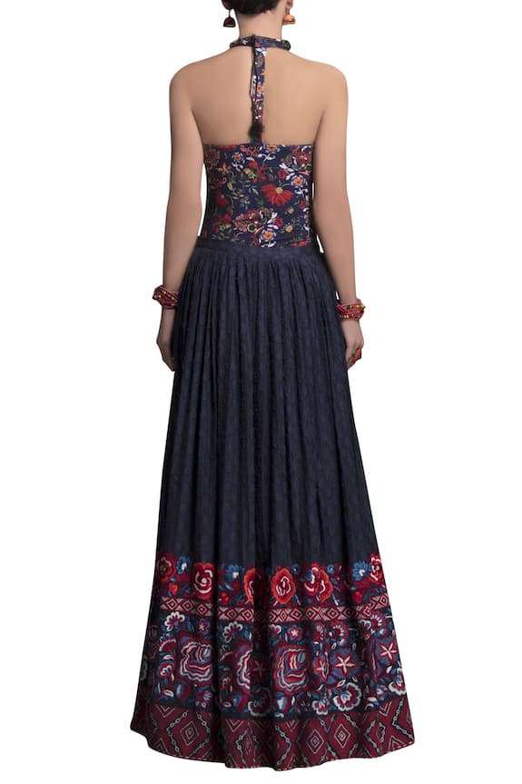 Payal Jain Blue Textured Cotton Embroidered Skirt 2