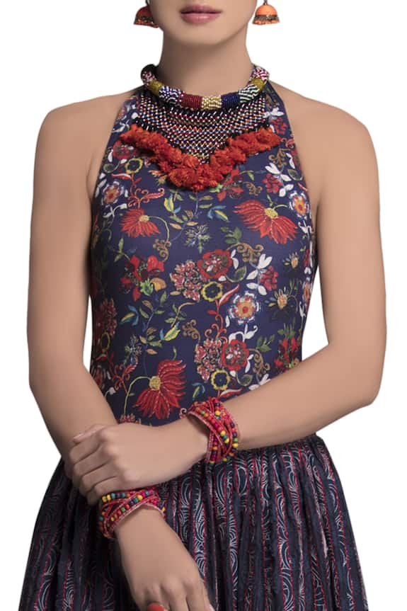 Payal Jain Blue Mashru Embroidered Pleated Skirt 3